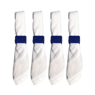 Set of 4 dark blue pearl rectangular napkin rings