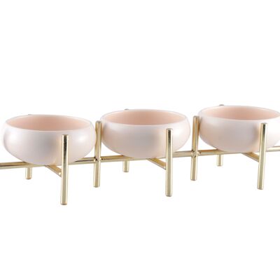 Beige and gold 3-compartment aperitif dish