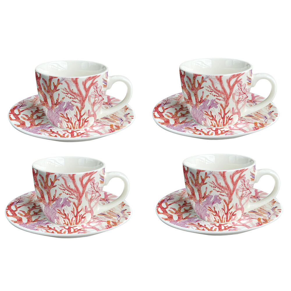 Coral cups and saucers - set of 4