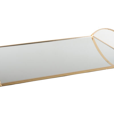 Bandeja rectangular grande con asas doradas