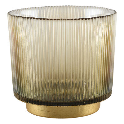 Smoked ribbed tealight holder h14 cm