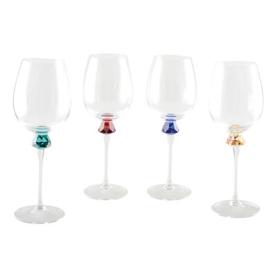 4-Color Diamond Stem Wine Glasses - Set of 4