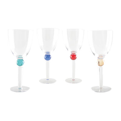4-Color Round Diamond Stem Wine Glasses - Set of 4