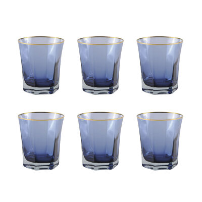 Blue low mugs with gold rim - set of 6