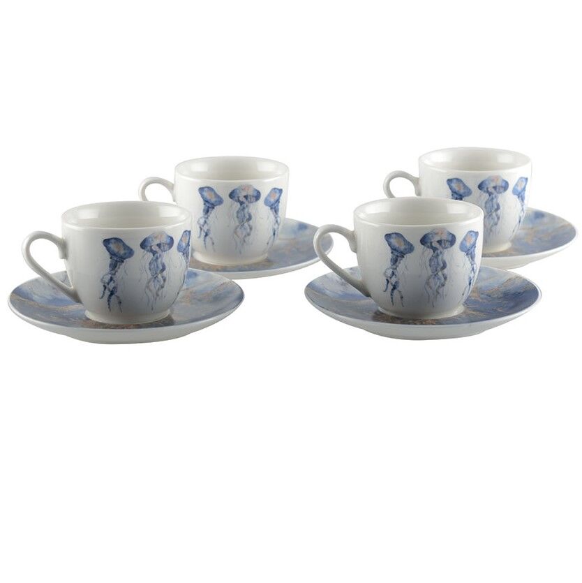 Jellyfish Coffee Cups with Saucers - Set of 4
