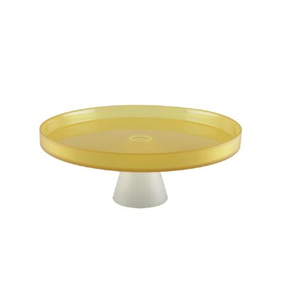 Yellow cake plate on white foot 28cm - lemon