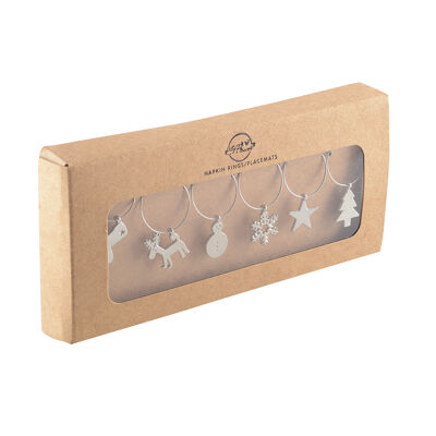Silver Christmas charm glass markers - set of 6