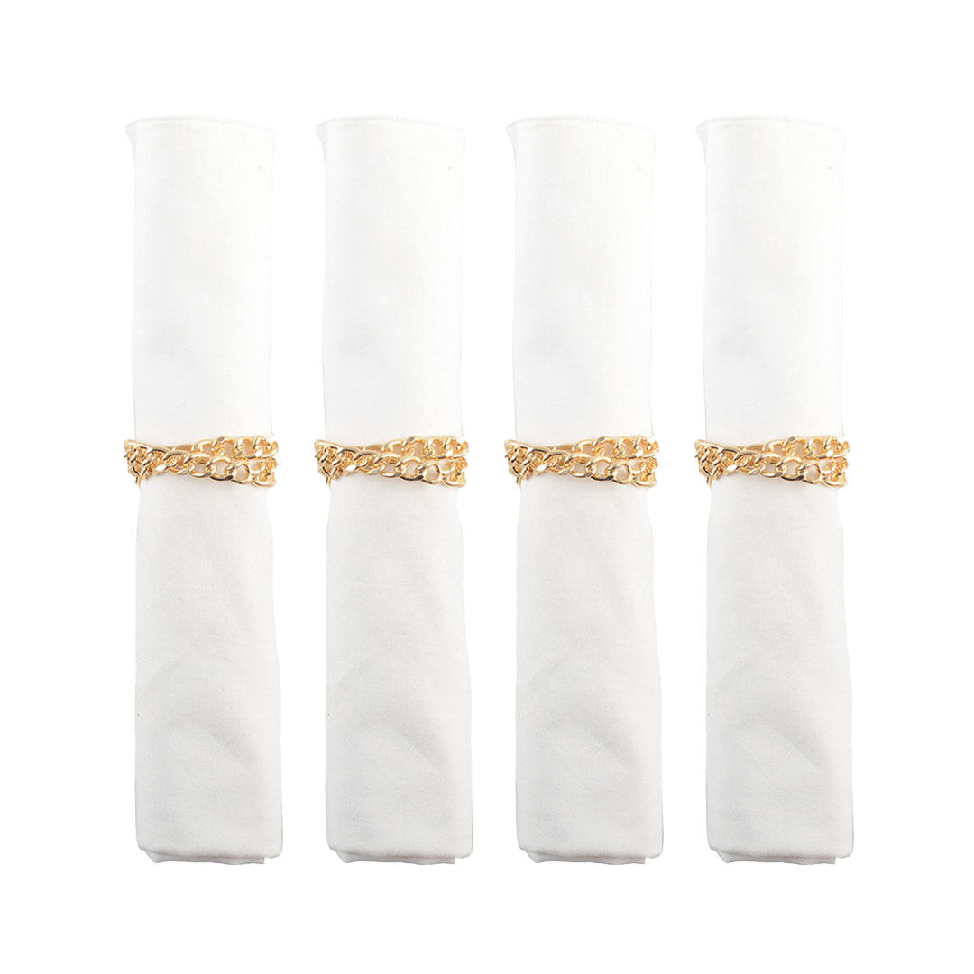 Set di 4 anelli per tovaglioli con catena dorata