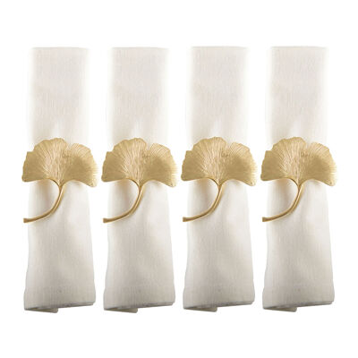 Set of 4 golden ginkgo napkin rings