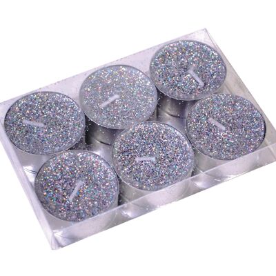 T LIGHT SILVER GLITTER CANDLE LOT OF 6