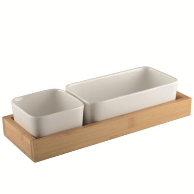 Appetizer set of 2 porcelain and bamboo bowls