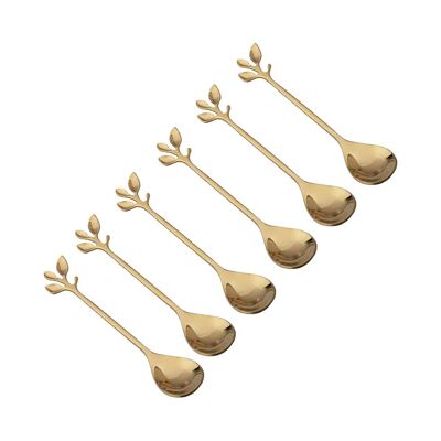 Assorted Gold Leaf Dessert Spoons - Set of 6