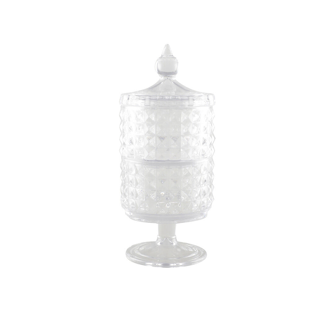 2-tier glass candy box on stand with lid h24cm