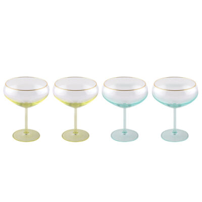 Green and yellow stemmed ice cream/champagne glasses - set of 4