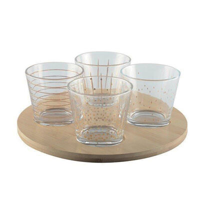 Gold bowls with wooden tray - set of 4