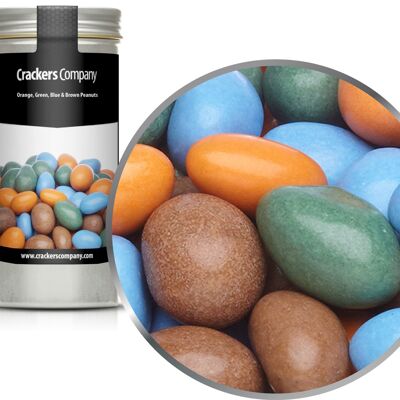 Cacahuetes de chocolate coloridos cacahuetes naranja, verde, azul y marrón. PU con 40 piezas. Ud. 110g