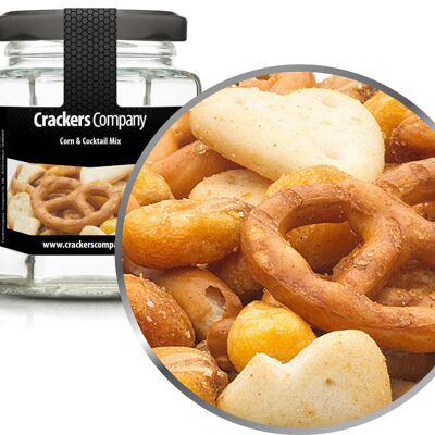 Mélange de craquelins au maïs et aux bretzels, mélange de maïs et de cocktails PU avec 25 pièces. toi. Contenu de 40 g par pièce.