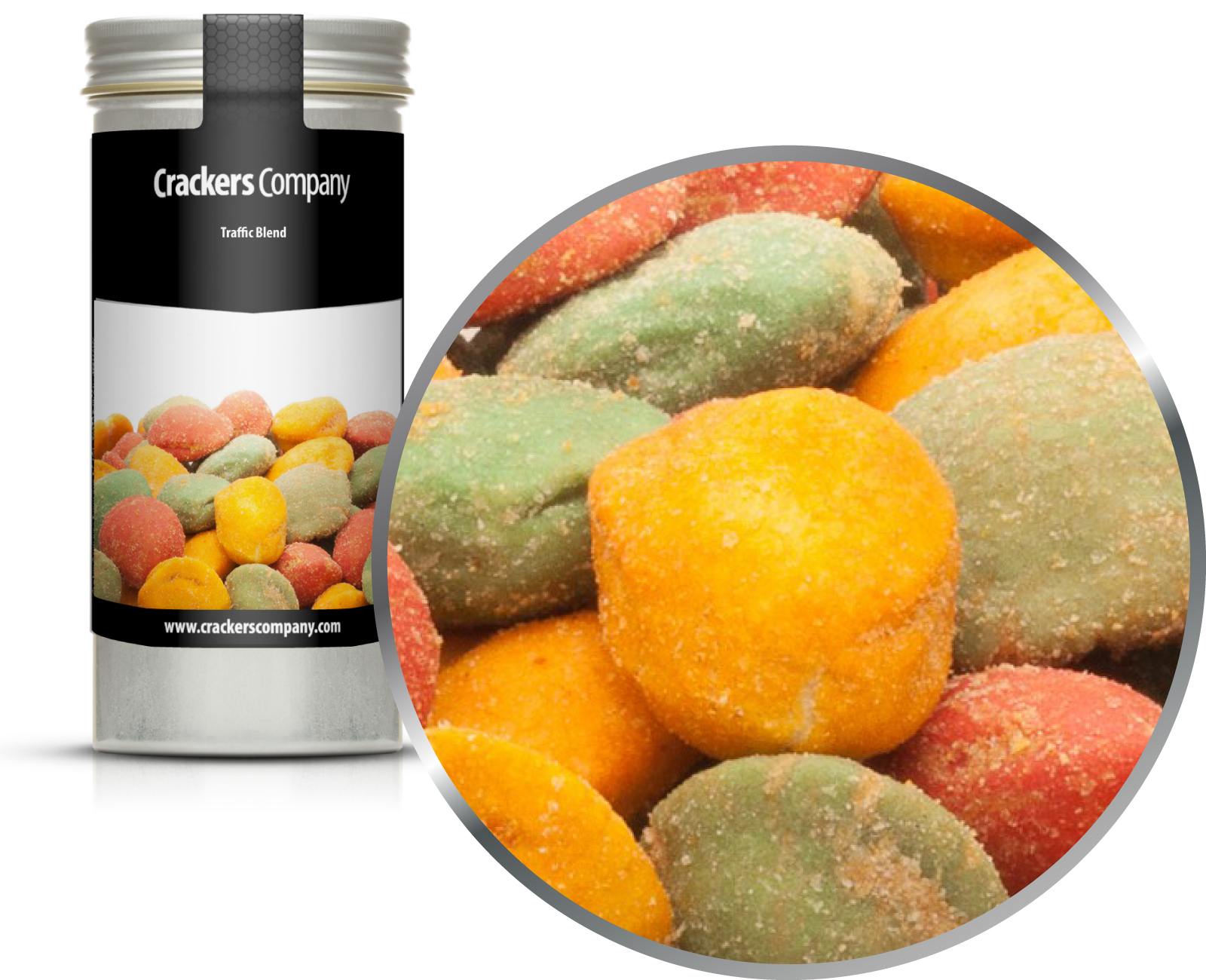 Dreifarbiger Wasabi-Chili Erdnuss Mix, Traffic Blend VPE mit 40 Stk. u. 60g Inhalt je Stk.