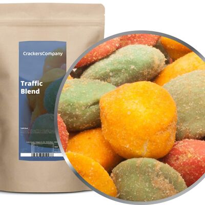 Mélange de cacahuètes wasabi-piment tricolore, Traffic Blend PU avec 8 pièces. toi. Contenu de 400 g par pièce.