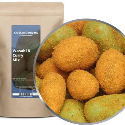 Mix di arachidi, wasabi e curry al curry e wasabi in PU con 8 pezzi. u. Contenuto di 500 g per pezzo.