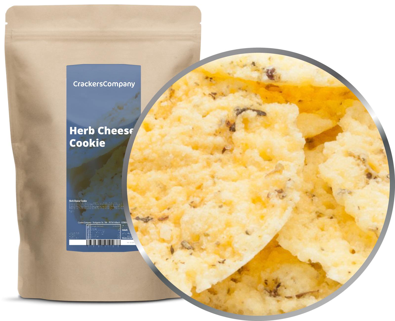 Snack Gouda alle erbe mediterranee, biscotto al formaggio alle erbe PU con 8 pezzi. u. Contenuto 150 g per pezzo.