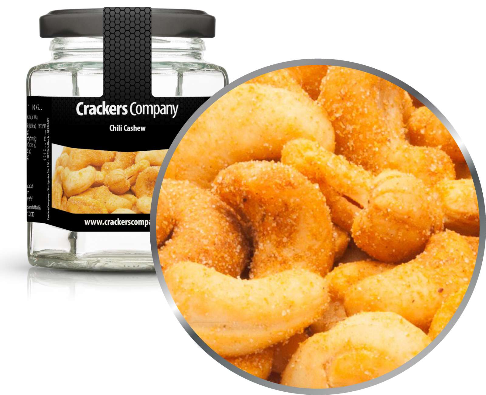 Anacardi piccanti, anacardi al peperoncino PU con 25 pezzi. u. Contenuto 80 g per pezzo.