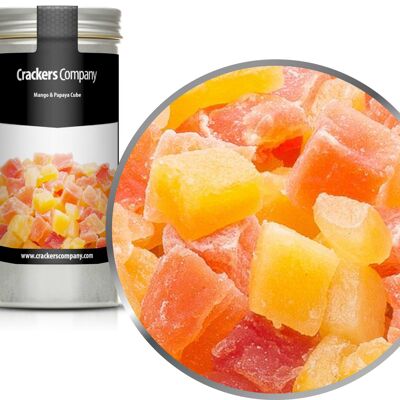 Cubo de Mango-Papaya, Mango y Papaya Confitados PU con 40 piezas. Ud. Contenido de 90 g por pieza.