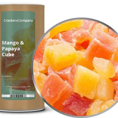 Cubo de Mango-Papaya, Mango y Papaya Confitados PU con 9 piezas. Ud. Contenido de 700 g por pieza.