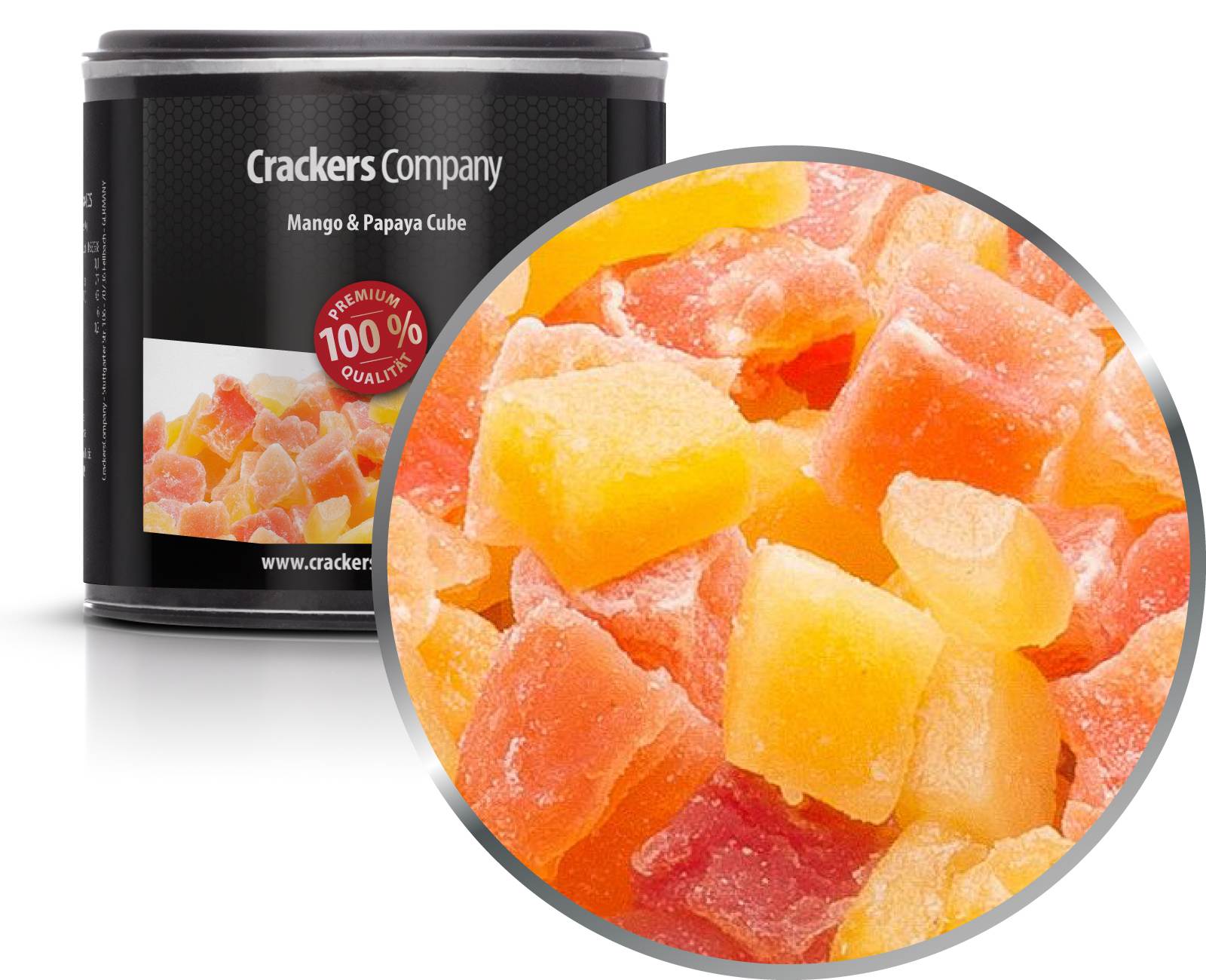 Mangue-Papaye Confite, Mangue & Papaye Cube PU de 36 pièces. toi. Contenu de 90 g par pièce.