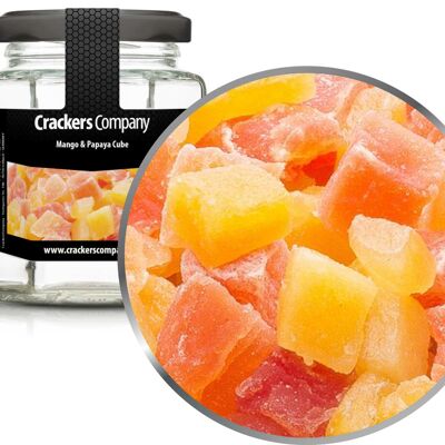 Cubo de Mango-Papaya, Mango y Papaya Confitados PU con 25 piezas. Ud. Contenido de 90 g por pieza.