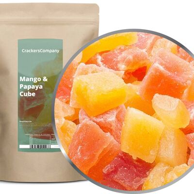Cubo de Mango-Papaya, Mango y Papaya Confitados PU con 8 piezas. Ud. Contenido de 600 g por pieza.