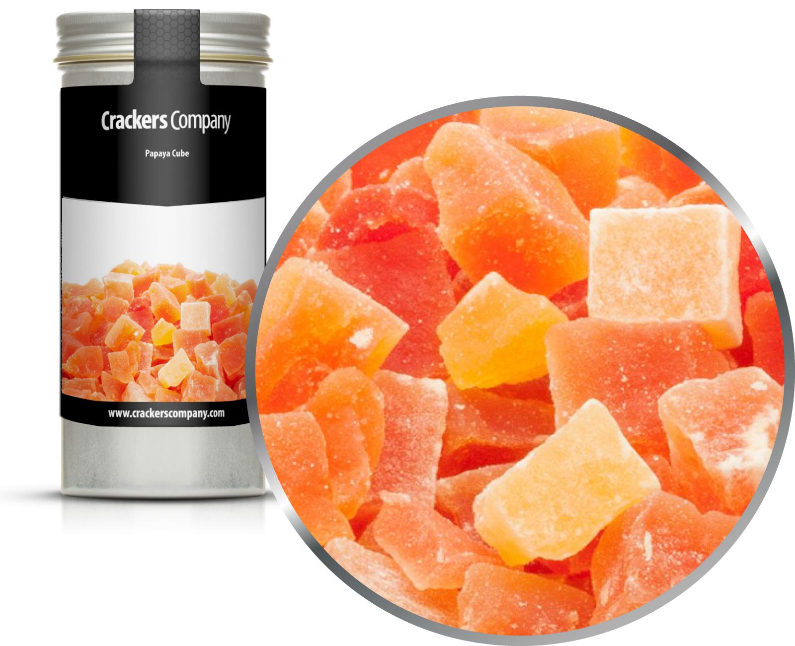 Papaye confite, Papaya Cube PU de 40 pièces. toi. Contenu de 90 g par pièce.