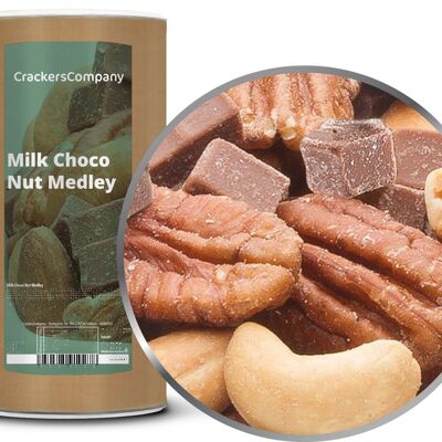 Mezcla de chocolate con leche entera y nueces, Milk Choco Nut Medley PU con 9 piezas. Ud. Contenido de 650 g por pieza.