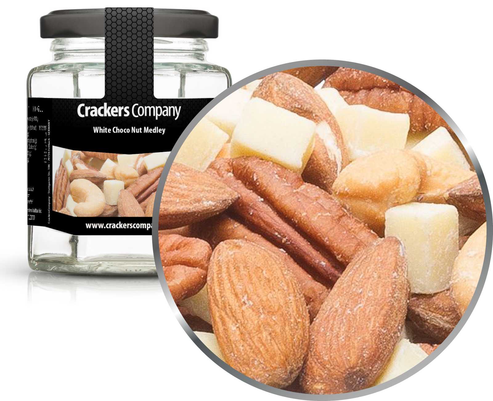 Mix di nocciole al cioccolato bianco, White Choco Nut Medley PU con 25 pezzi. u. Contenuto 80 g per pezzo