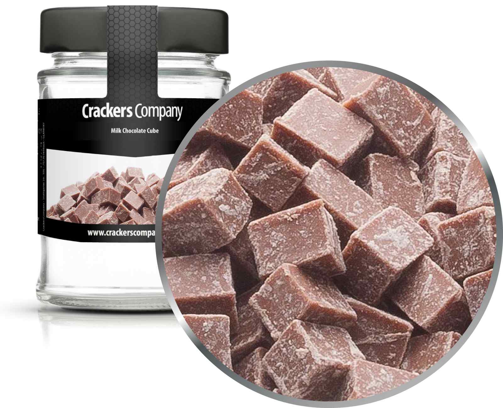 Cubi di cioccolato al latte intero, Cubo di cioccolato al latte PU con 45 pezzi. u. Contenuto 100 g per pezzo.