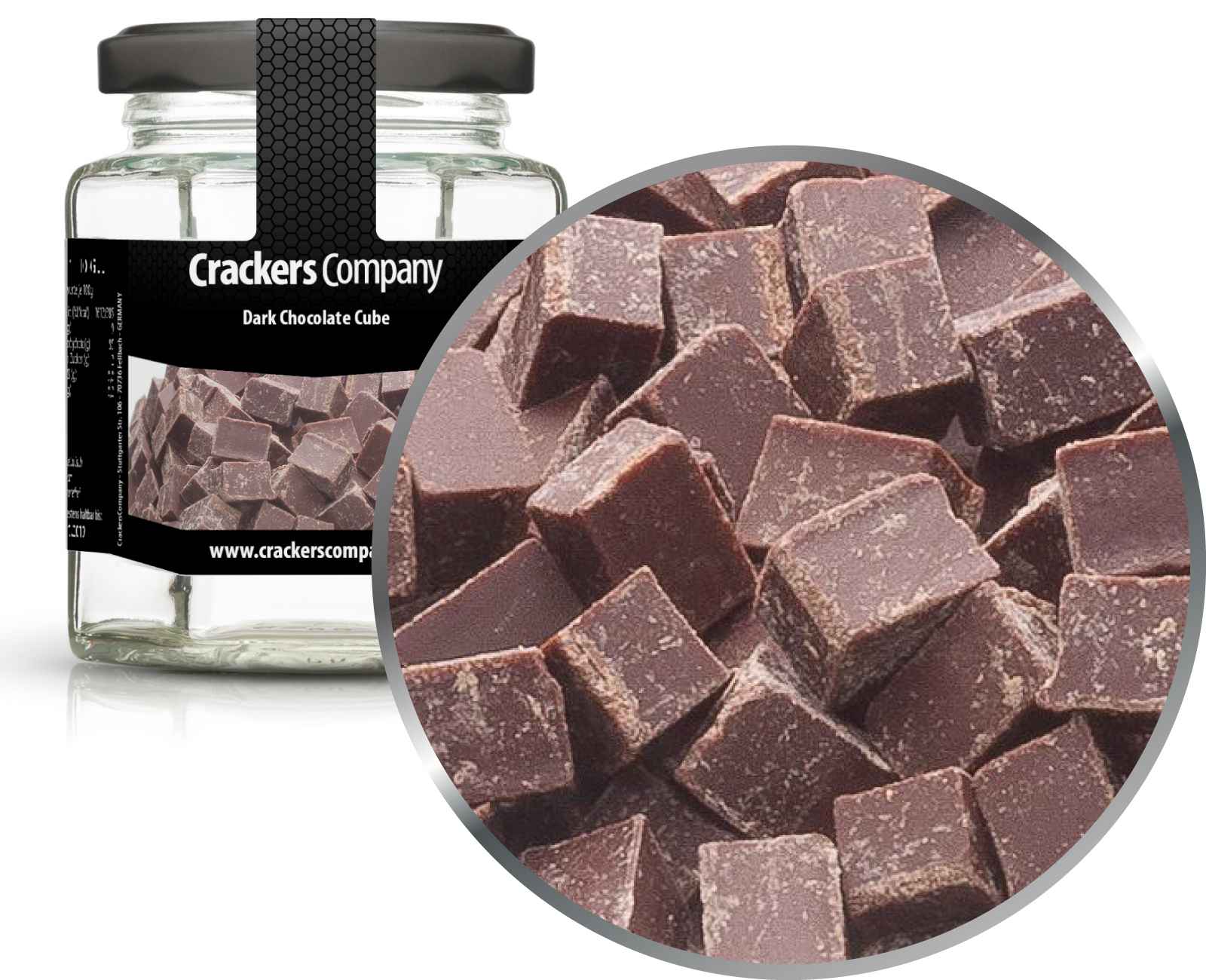 Cubi di cioccolato fondente, Cubo di cioccolato fondente PU con 25 pezzi. u. Contenuto 100 g per pezzo.