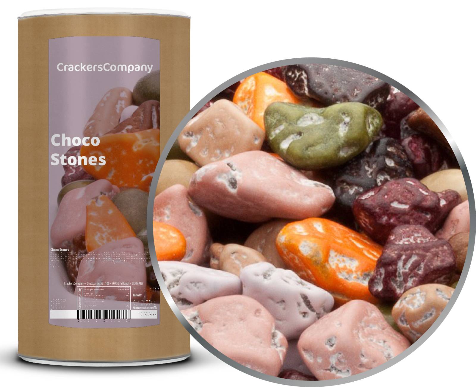 Pietre di cioccolato colorate, Choco Stones PU con 9 pezzi. u. Contenuto 900 g per pezzo.