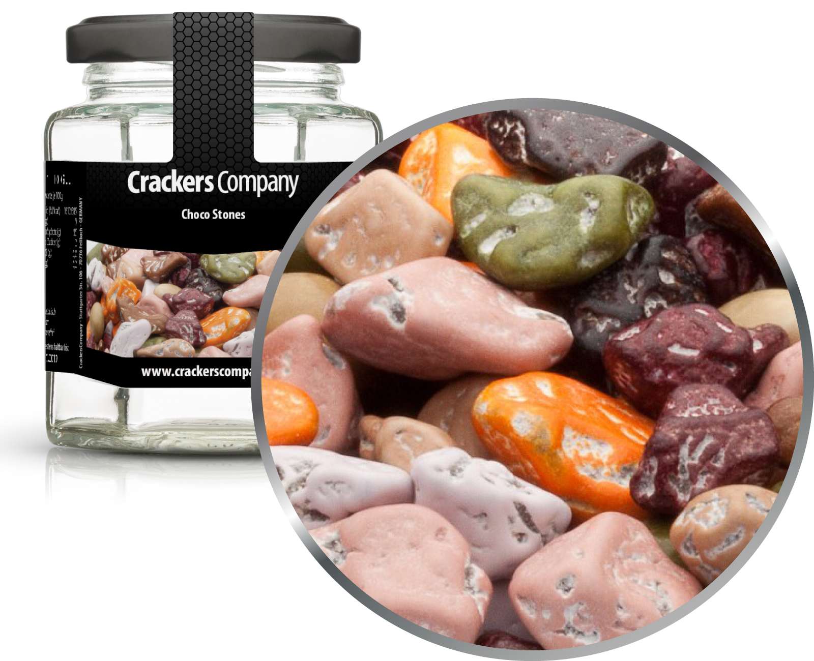 Pietre di cioccolato colorate, Choco Stones PU con 25 pezzi. u. Contenuto 130 g per pezzo.