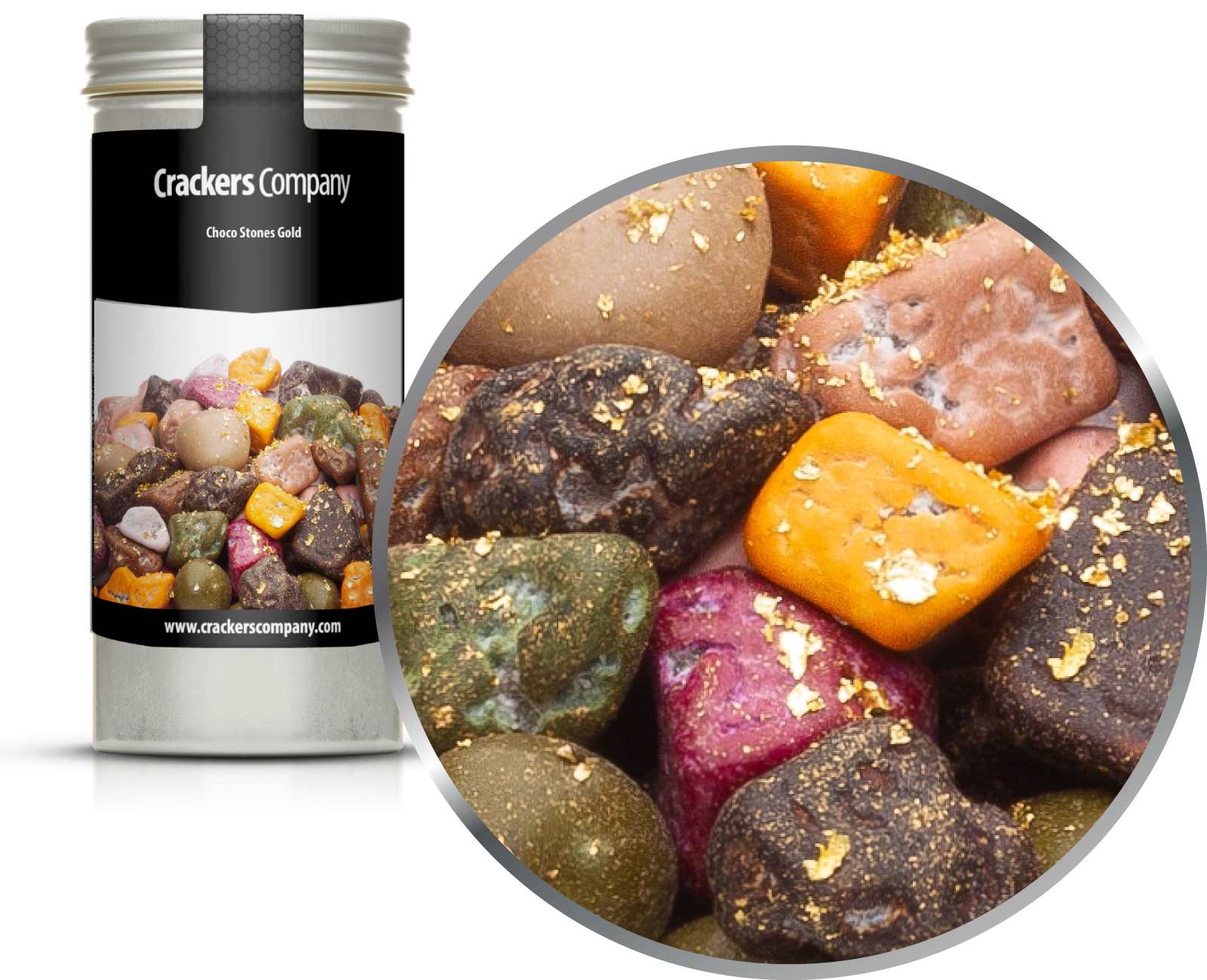 Pietre dorate di cioccolato, Choco Stones Gold PU con 40 pezzi. u. Contenuto 130 g per pezzo.