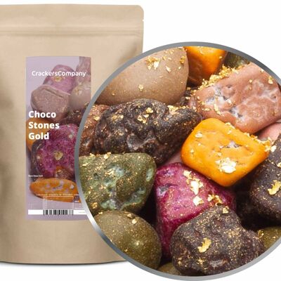 Piedras de chocolate dorado, Choco Stones Gold PU con 8 piezas. Ud. Contenido de 750 g por pieza.
