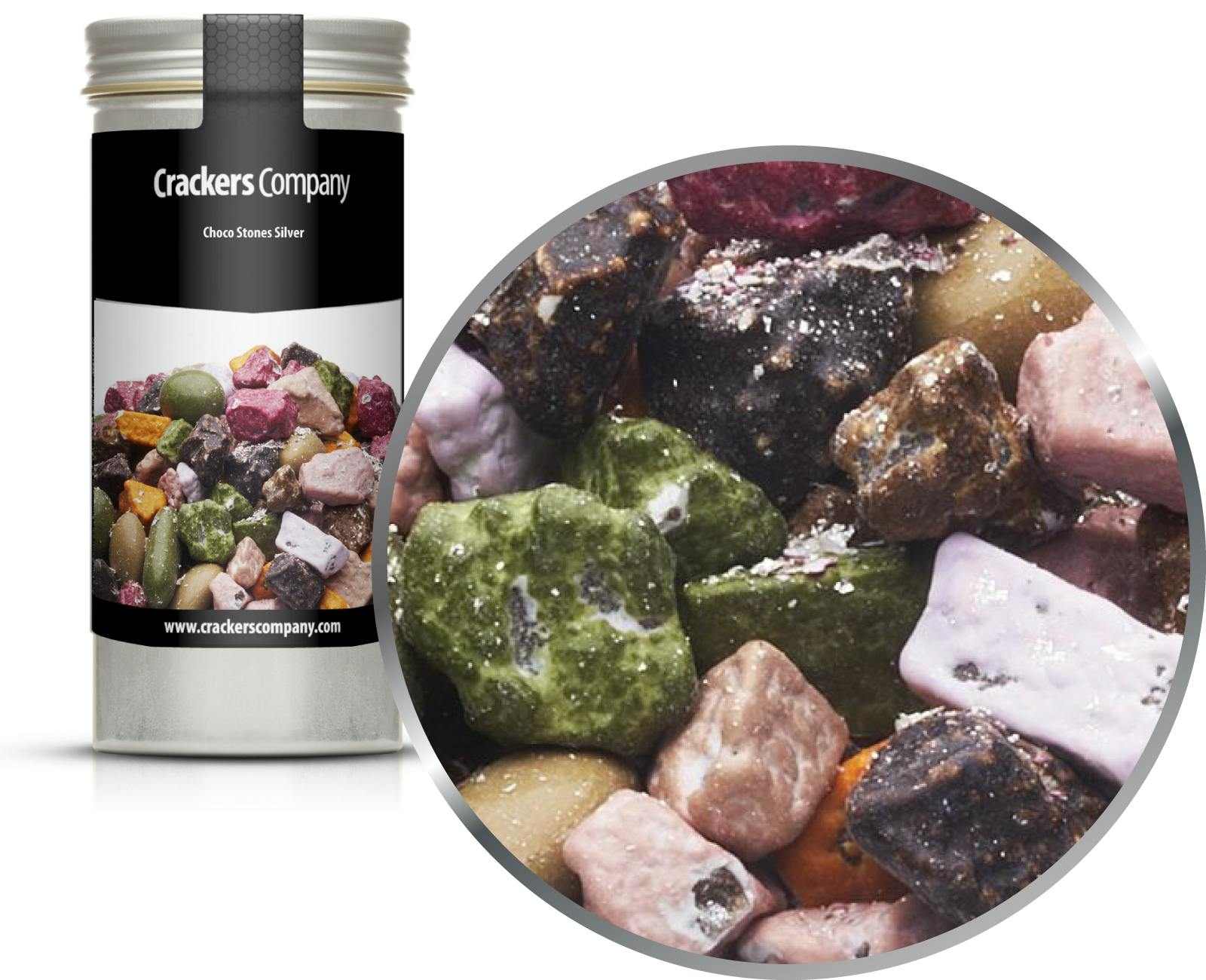 Pietre di cioccolato argentato, Choco Silver Stones PU con 40 pezzi. u. Contenuto 130 g per pezzo.