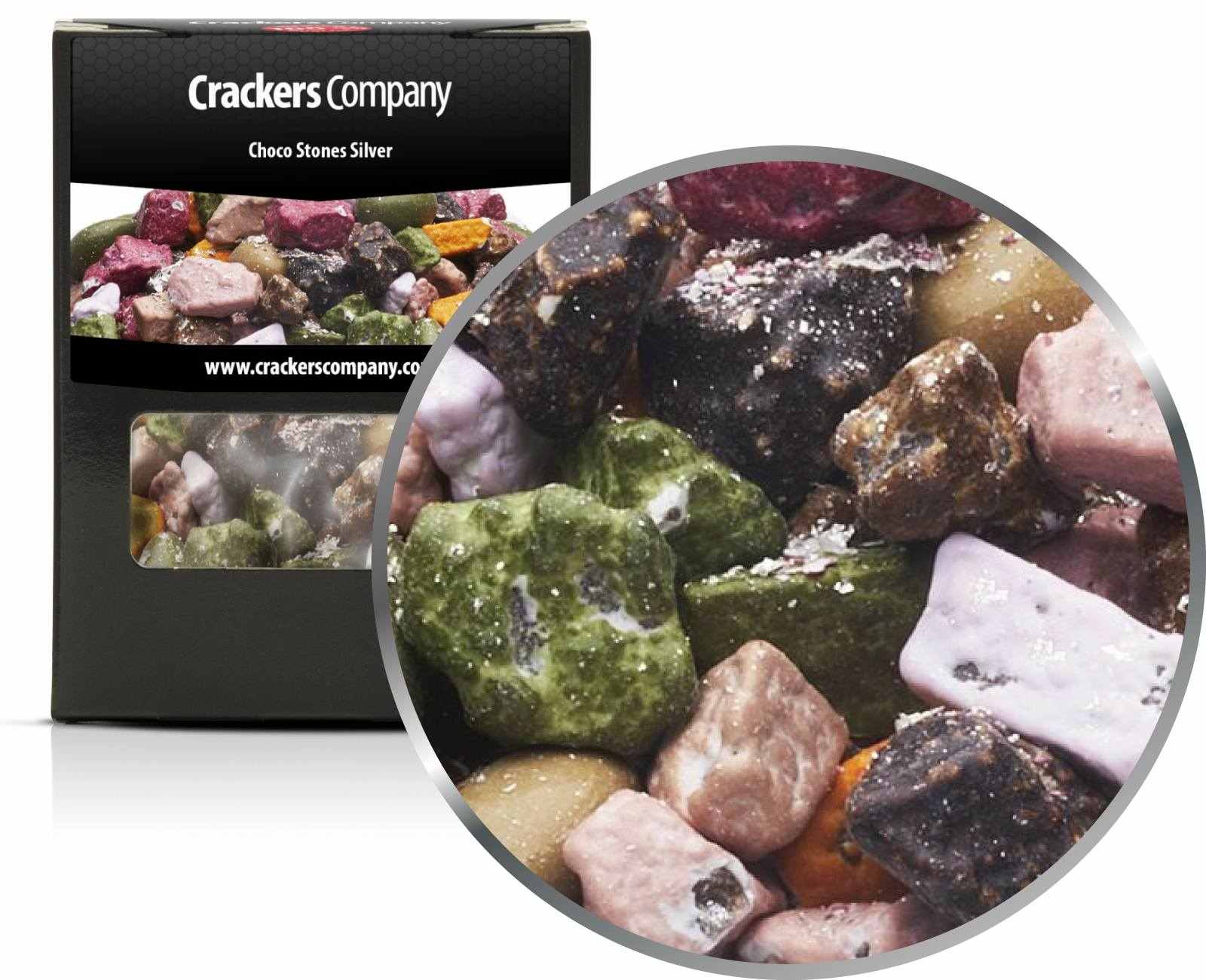 Pietre di cioccolato argentato, Choco Silver Stones PU con 32 pezzi. u. Contenuto 130 g per pezzo.