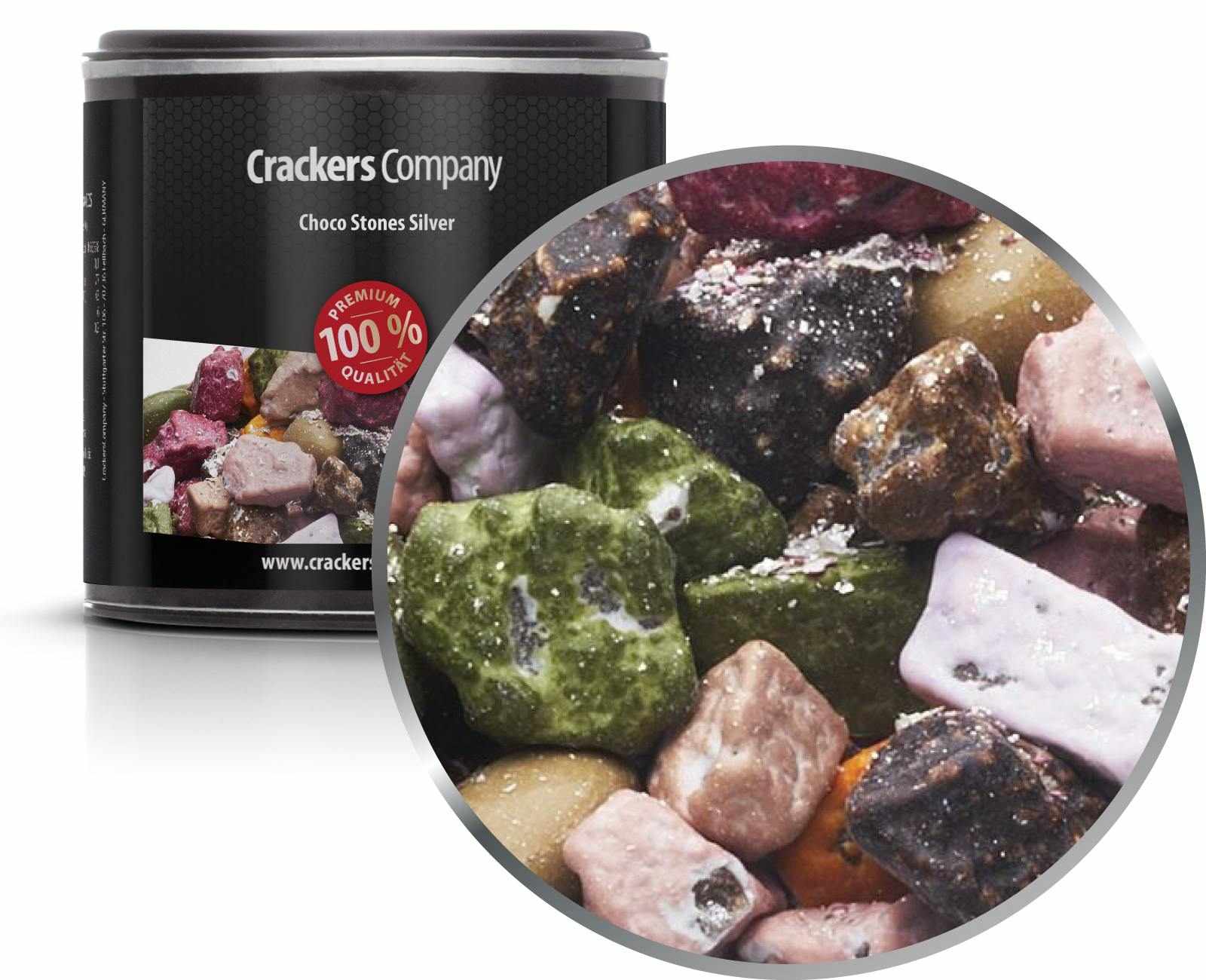 Pietre di cioccolato argentato, Choco Silver Stones PU con 36 pezzi. u. Contenuto 130 g per pezzo.
