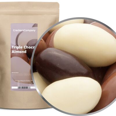 Tre tipi di mandorle al cioccolato, Triple Choco Almond PU con 8 pezzi. u. Contenuto 750 g per pezzo.