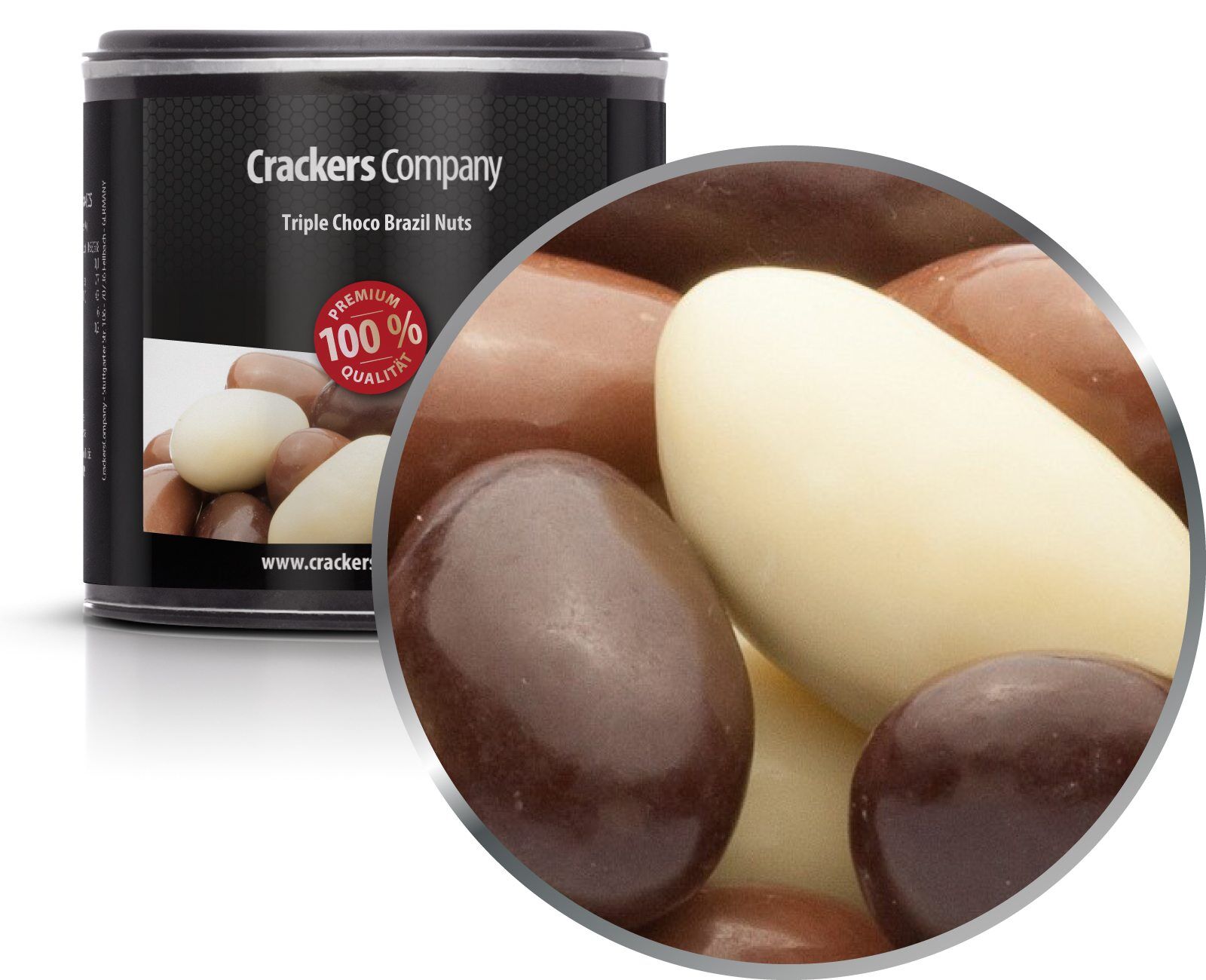 Tres tipos de chocolate con nueces del Brasil, Triple Choco Brazil Nuts PU con 36 piezas. Ud. Contenido de 100 g por pieza.