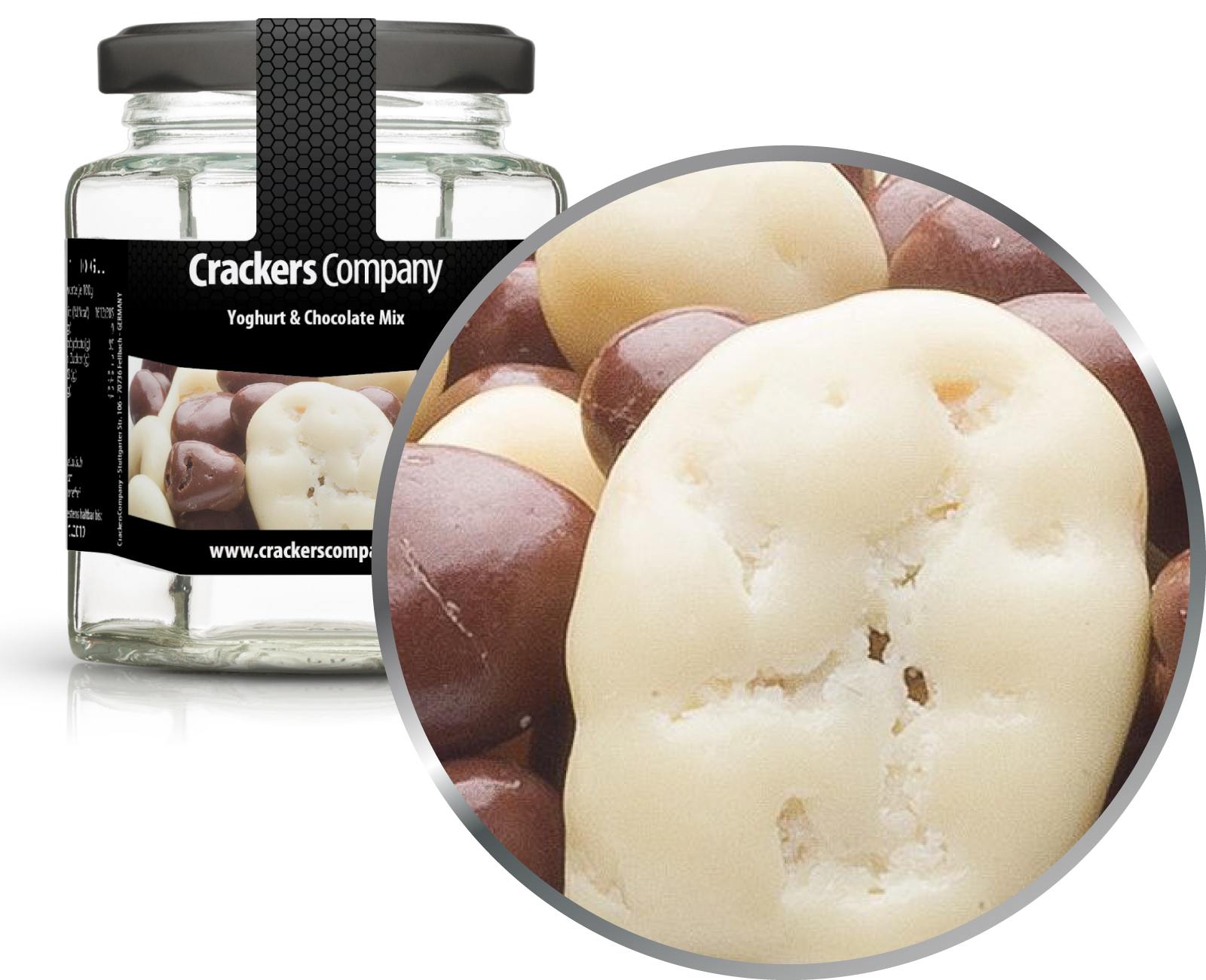 Mix yogurt-cioccolato noci-uvetta, mix yogurt-cioccolato PU con 25 pezzi. u. Contenuto 120 g per pezzo.