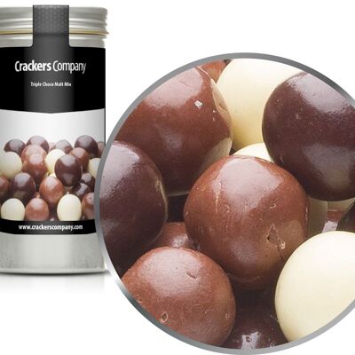 Trois types de boules de malt chocolaté, Triple Choco Malt Mix PU de 40 pièces. toi. Contenu de 70 g par pièce.
