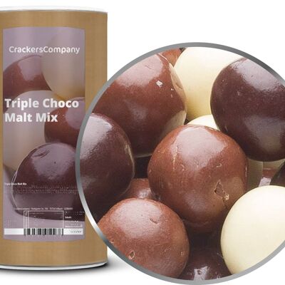 Trois types de boules de malt chocolaté, Triple Choco Malt Mix PU de 9 pièces. toi. Contenu de 500 g par pièce.