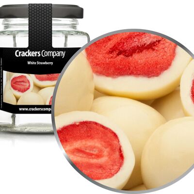 Fraises au chocolat au lait, PU Fraise Blanche de 25 pièces. toi. Contenu de 60 g par pièce.