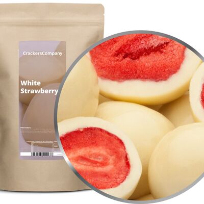 Fragole al cioccolato al latte, Fragola Bianca PU con 8 pezzi. u. Contenuto 450 g per pezzo.